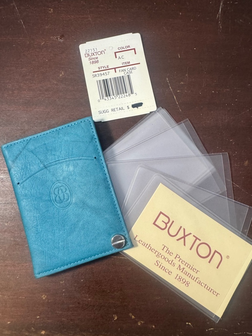 Buxton Teal Leather Fan Card Case Wallet Vintage 1990s